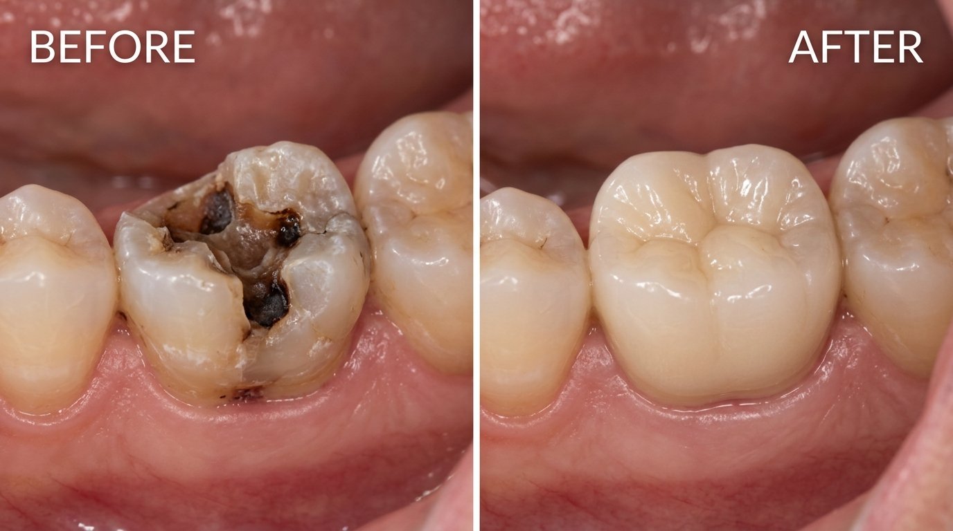 Painless Root Canal and Zirconia Crown